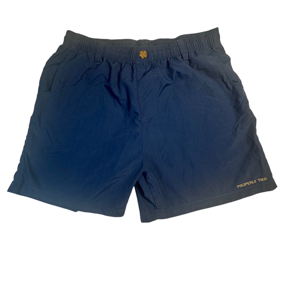 Properly Tied Mens Mallard Short Navy Blue Elastic Waist Nylon Shorts Size S